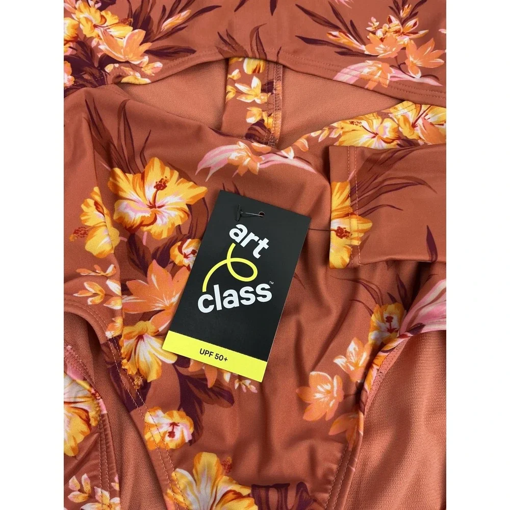 Art‎ Class Girls' Floral Cutout One Piece Long Sleeve Swimsuit Size S Rust (6/7)